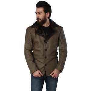 Men's Brown Leather Jacket with Fur Collar